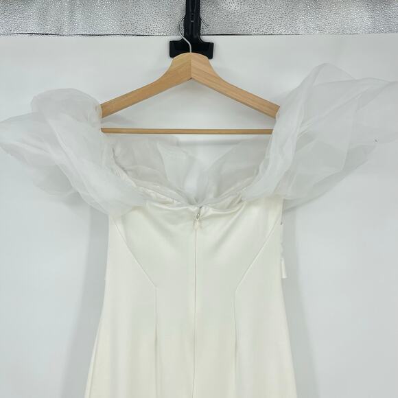 Line & Dot | Starlet Midi Sheath Dress Organza Off Shoulder Sleeves in Ivory S - Picture 12 of 16